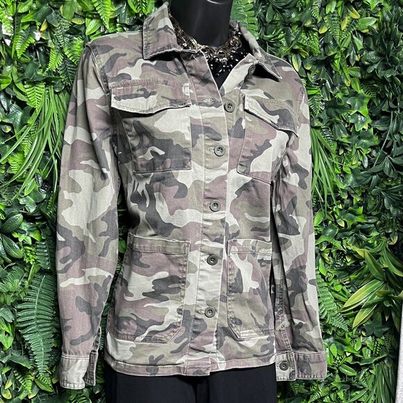 SANCTUARY‎ Top Women Small Green Military Utility Blouse Button Pockets 2500 - Picture 3 of 7